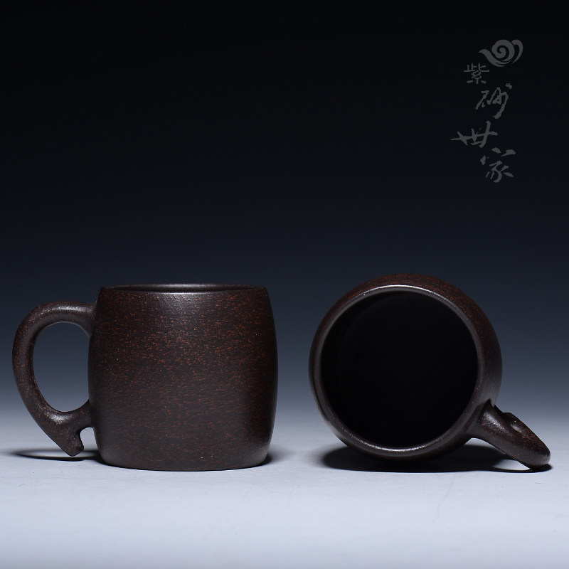 宜兴紫砂杯黑金砂口杯纯手工功夫茶杯小杯手柄杯茶具手柄大师杯