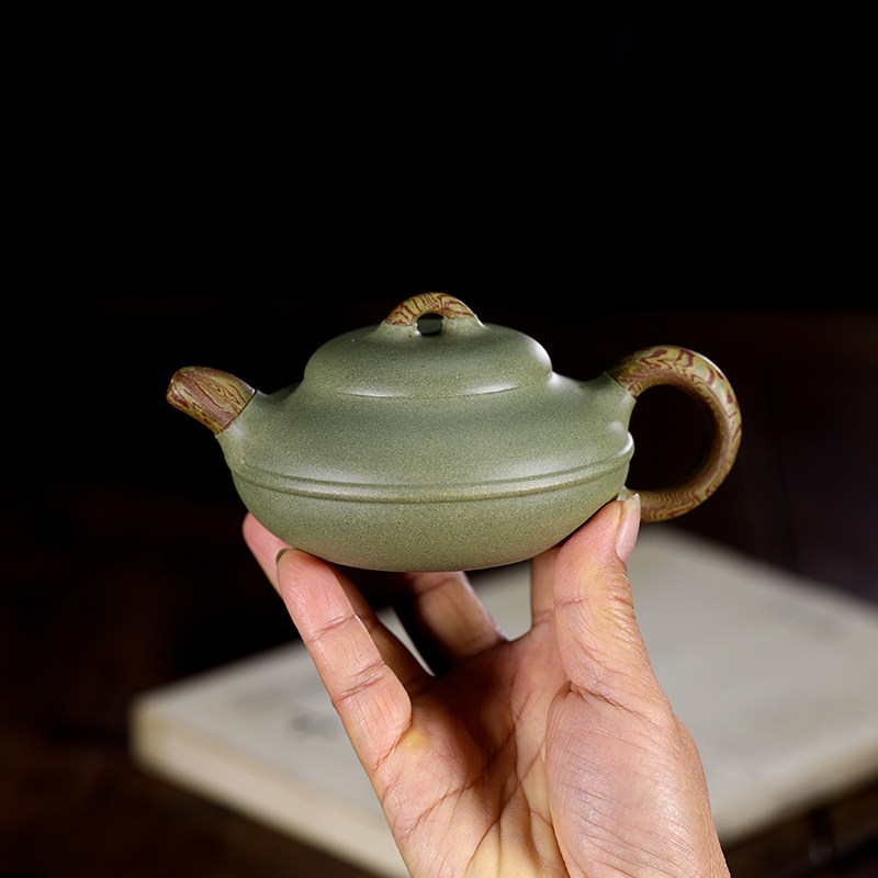 宜兴紫砂壶家用豆青砂纯手工名家功夫茶具对嘴手把壶仿古中式茶壶