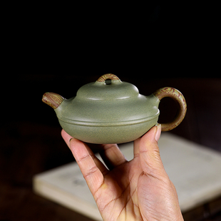 宜兴紫砂壶家用豆青砂纯手工名家功夫茶具对嘴手把壶仿古中式茶壶