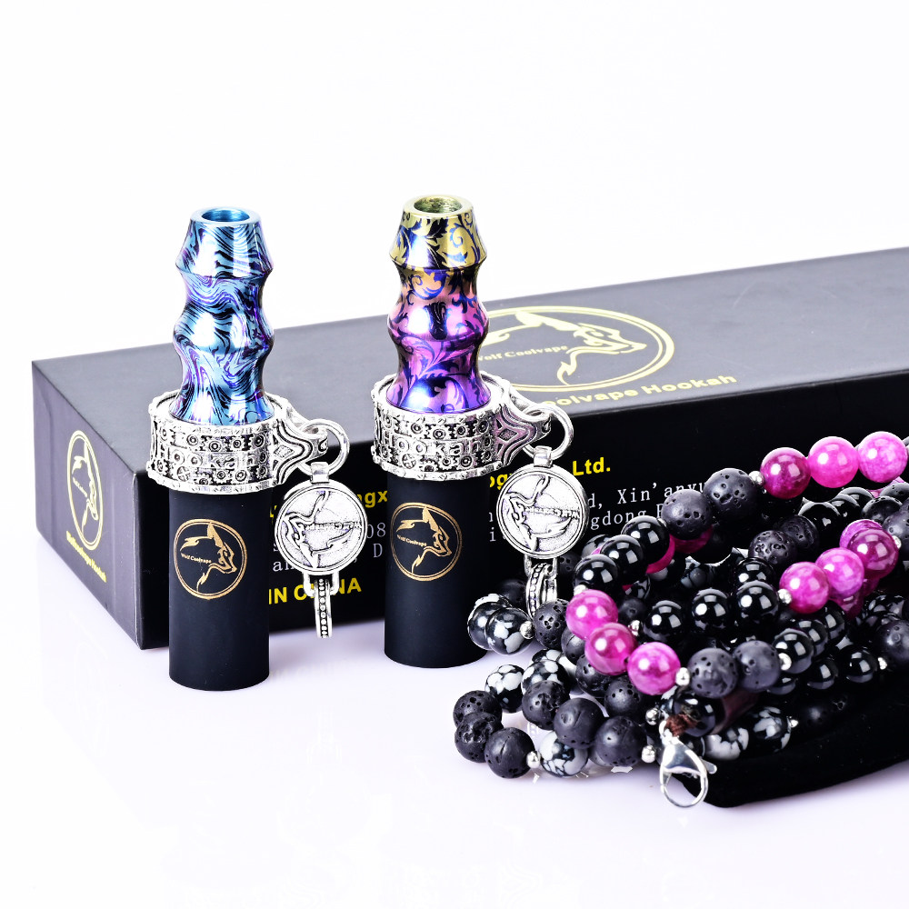 阿拉伯水烟配件钛合金混彩吸嘴古铜银环扣配石珠链Hookah原创烟嘴