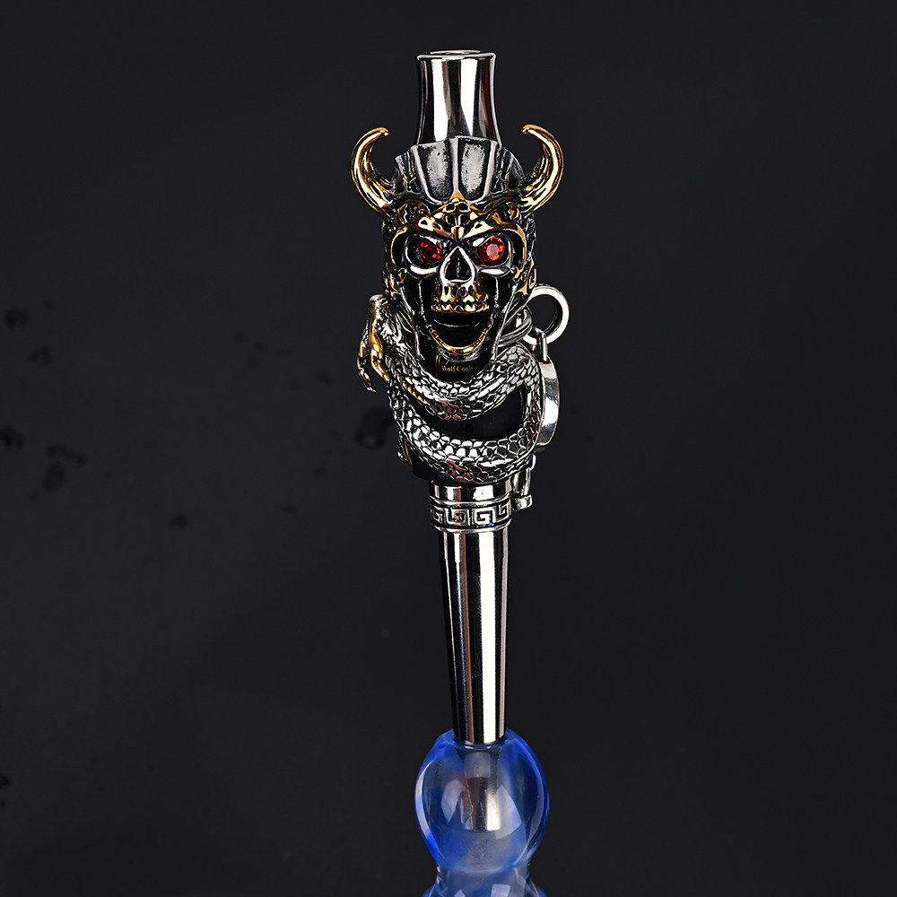双用款钛合金水烟嘴直插式/内置式水烟壶配件双面朋克风装饰配链