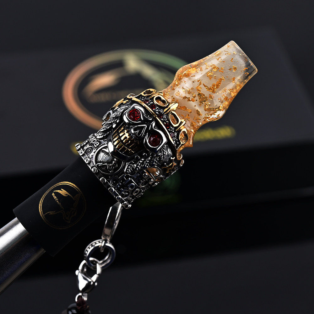 硬核金属骷髅头阿尔法赫吸嘴 金箔树脂阿拉伯水烟嘴Shisha 配双链