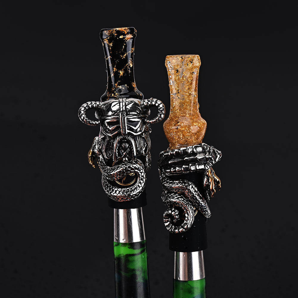 金箔树脂水烟嘴 316ss牛角骷髅金蟒装饰 水烟壶配件 Hookah Tips