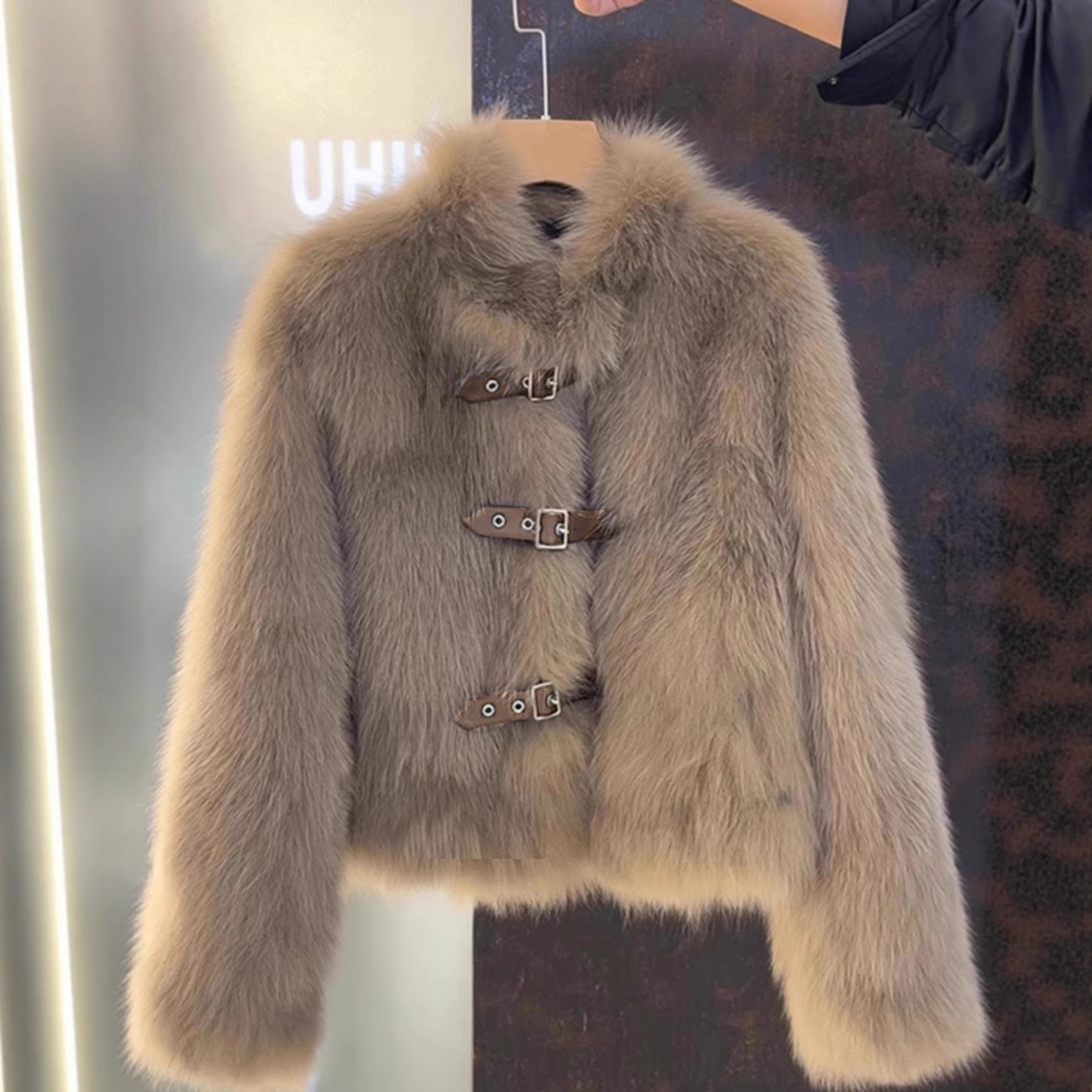 跨境外贸爆款设计感仿狐狸毛皮毛一体外套女2025秋季新款毛毛上衣