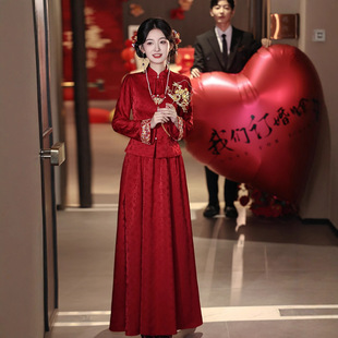 新中式旗袍敬酒服新娘2026新款红色新中式订婚礼服裙回门便装长袖