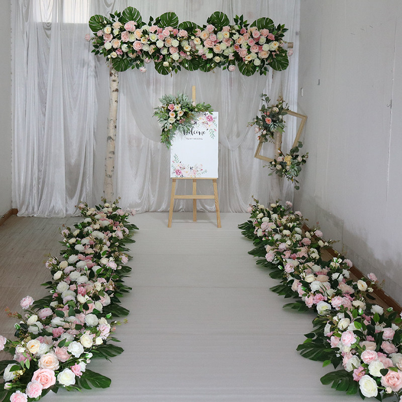 新款婚庆道具婚礼花排t台路引花排花拱门花舞台装饰高端高枝路引