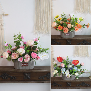 创意仿真花篮酒店大堂前台别墅商场客厅摆台花束舞台会场装饰花艺