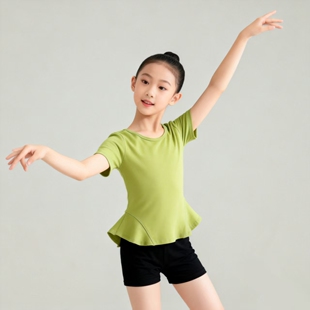 舞蹈服儿童套装中国舞芭蕾舞练功服夏季短袖短裤微喇叭裤纯棉女孩