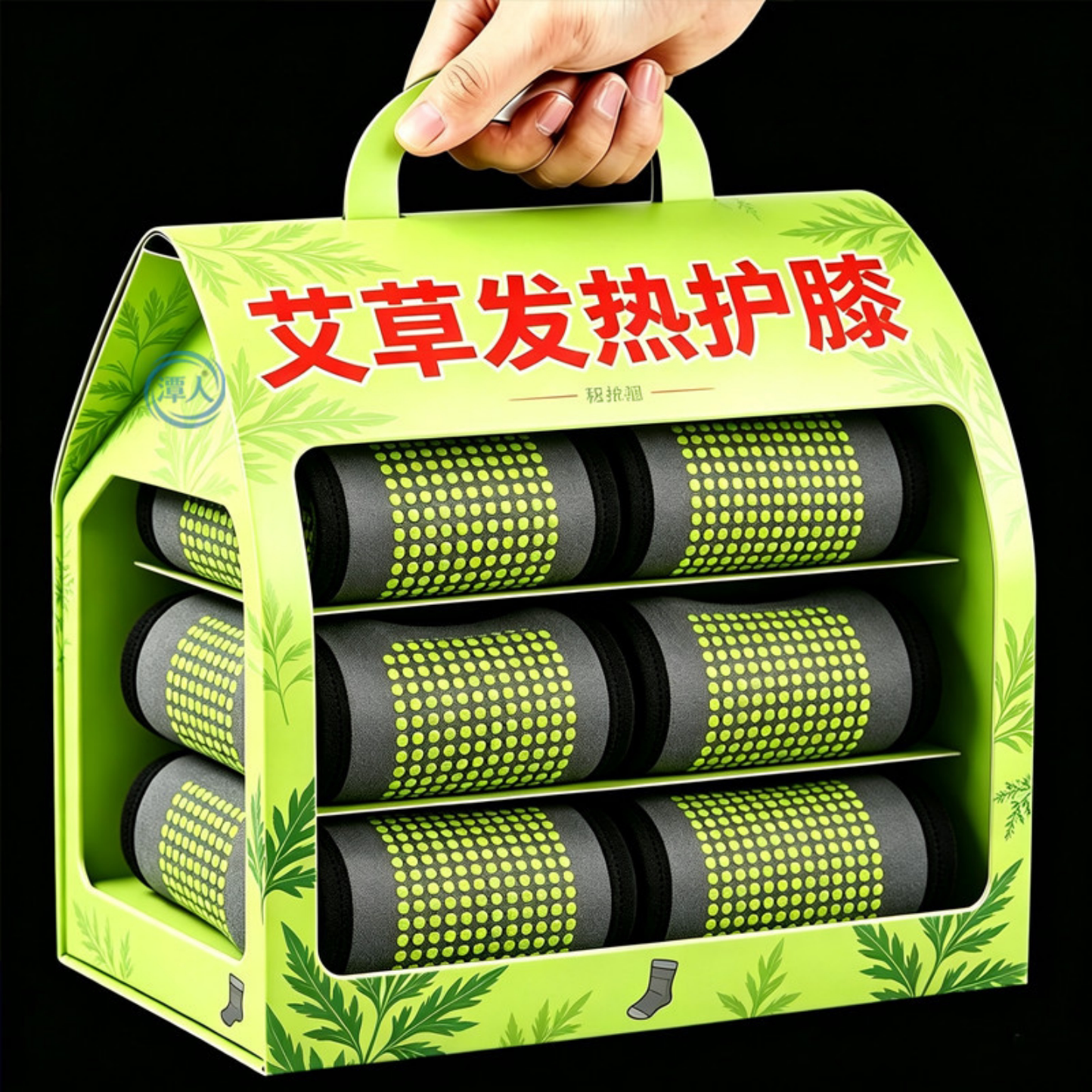 艾草发热护膝保暖护腰带男女通用石墨烯纤维蓄热理疗绑带保暖护膝
