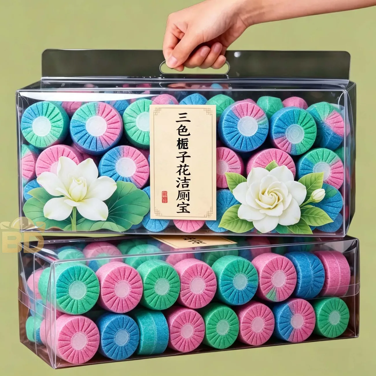 三色栀子花洁厕宝马桶清洁剂块状去污彩色洁厕块家用清洁除臭留香