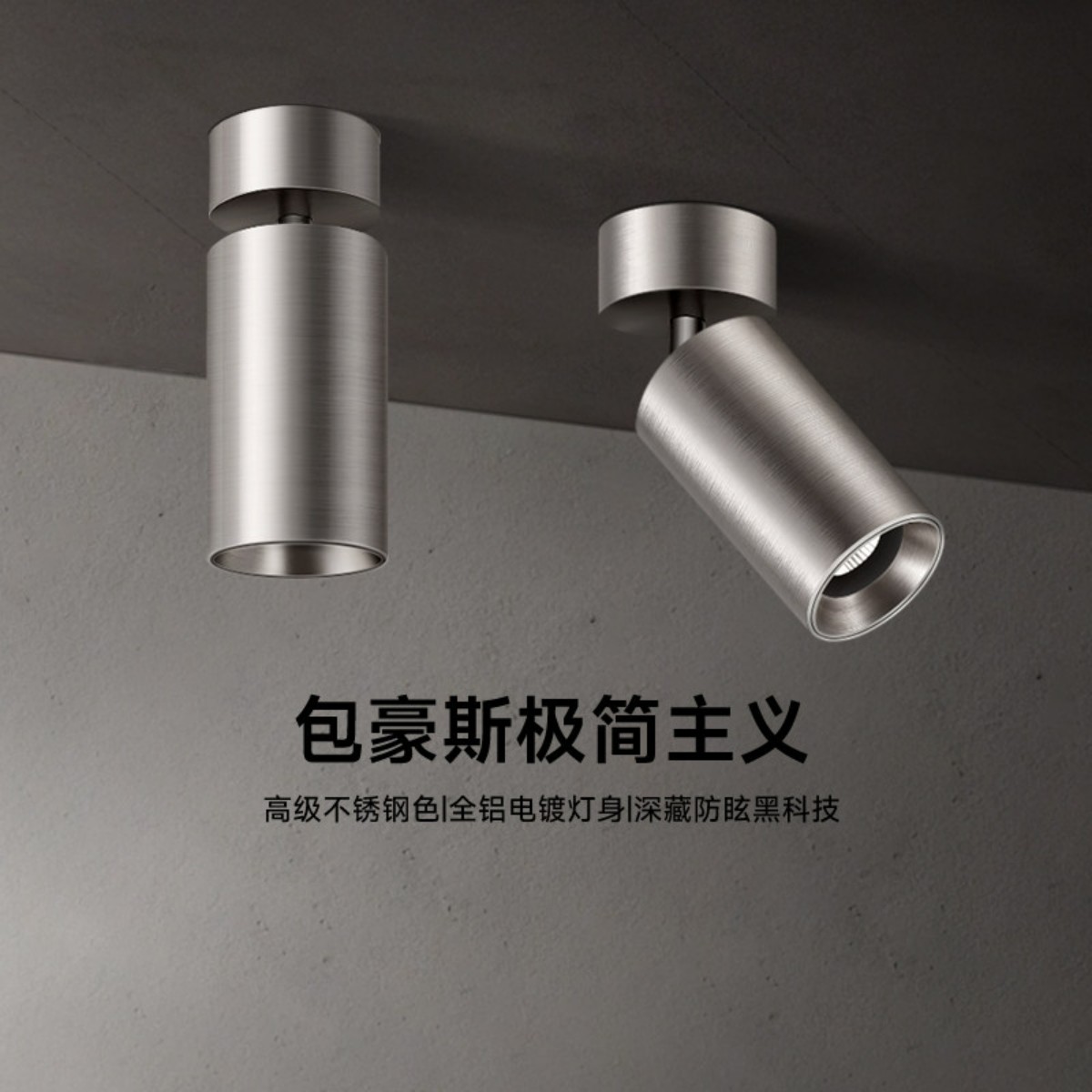 已接入米家app包豪斯明装射灯不锈钢色可调节角度暗装工业风射灯图片