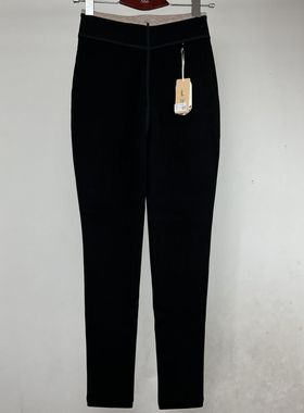 珞彩2399特肥女冬季加绒小黑裤弹力棉富姐裤显瘦一体绒九分打底裤
