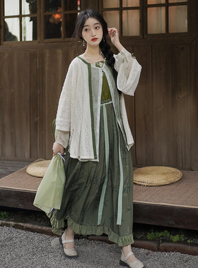 花朝记｜爱乐花园 绿袖子｜针织提花｜日常汉服 半袖圆领衫半身裙