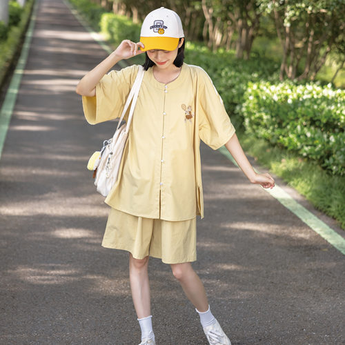 明制领衫短裤碎花家居运动风汉服