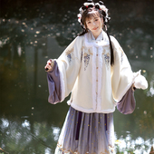 花朝记｜藤萝月｜毛绒绣花汉服｜明制大襟琵琶袖 短袄半袖 披袄褶裙