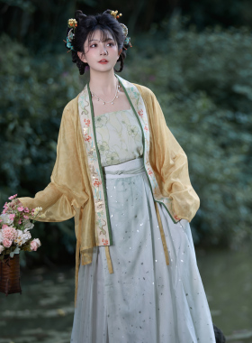 花朝记｜艾枝｜宋制汉服飞机袖对襟衫绿色黄色天丝端午日常风春夏