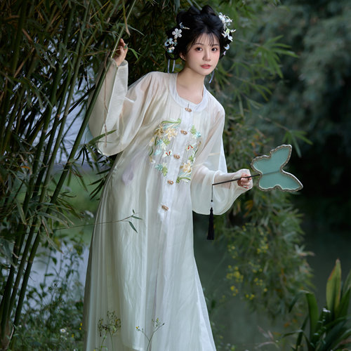 花朝记｜玉艾｜明制汉服万历圆领长衫双色天丝绣花春夏百搭日常款