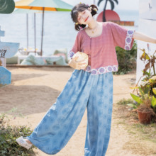 花朝记｜桃桃乐｜唐制汉服元素垂领背子灯笼裤印花舒适日常夏清凉