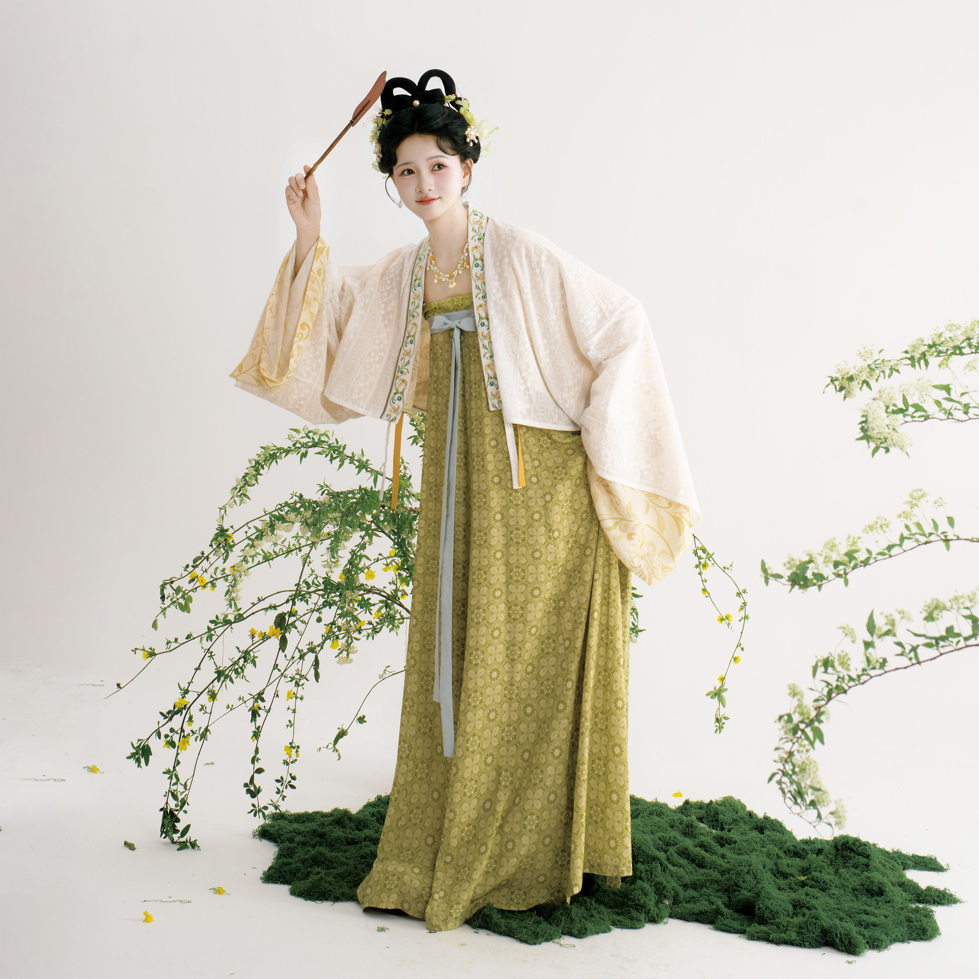 花朝记｜碧螺｜唐制汉服法门寺披衫齐胸交窬裙绿色棉天丝日常春夏