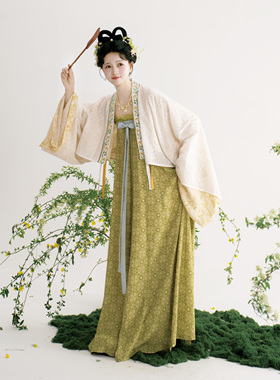 花朝记｜碧螺｜唐制汉服法门寺披衫齐胸交窬裙绿色棉天丝日常春夏