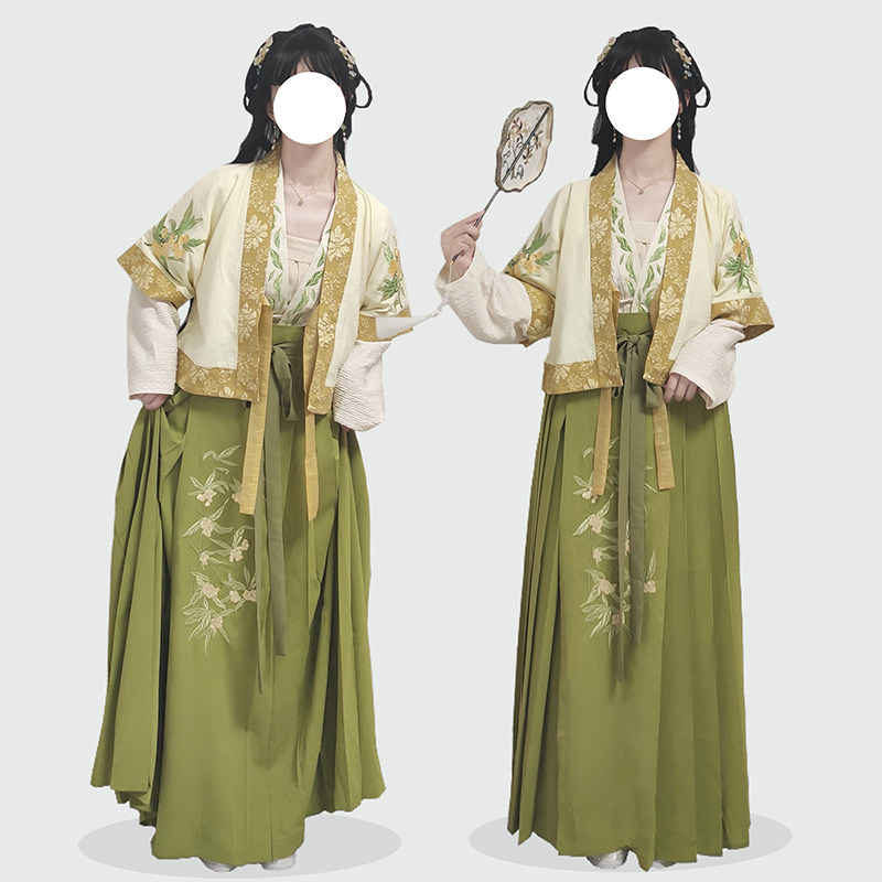 花朝记｜枇杷果儿｜春秋汉服｜绣花｜宋制貉袖飞机袖对襟衫百迭裙_虎窝淘