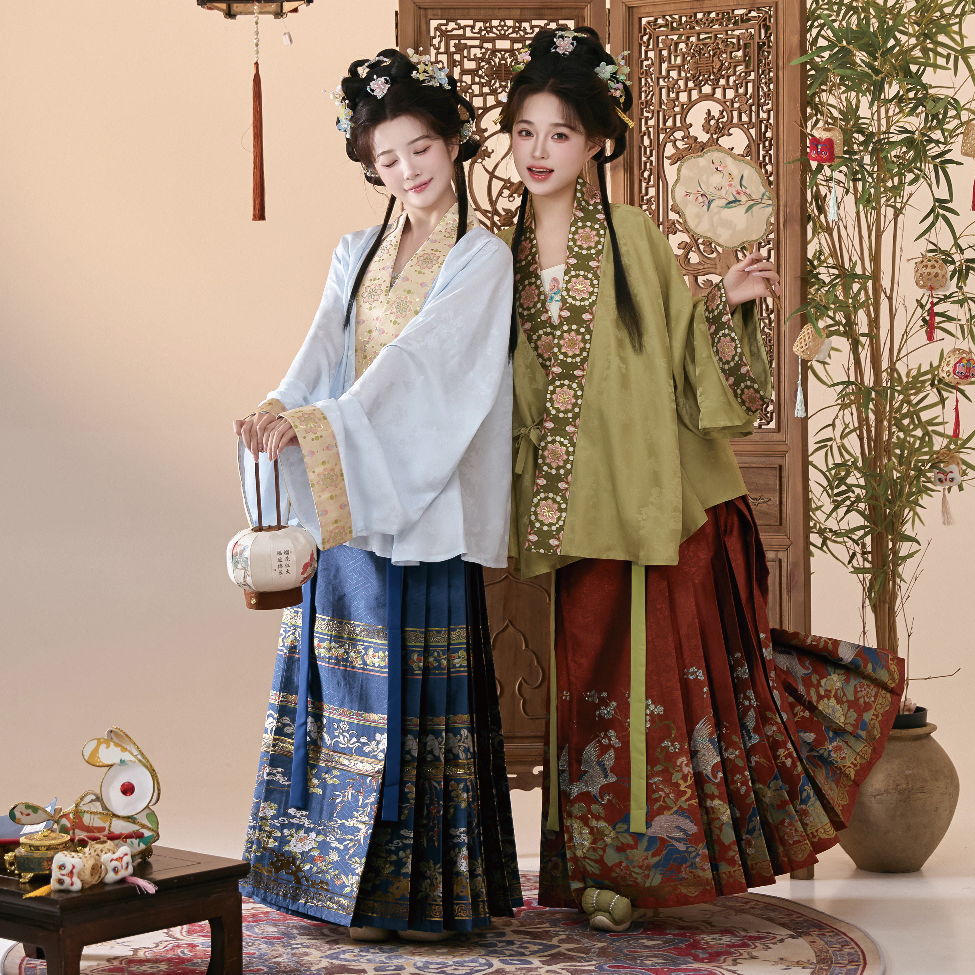 花朝记｜金玉｜明制汉服对穿交短衫提花织金绿色蓝色传统日常秋装图片