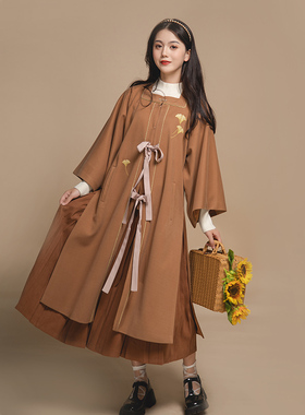 花朝记【未施粉墨栗】汉服方领对襟半袖披袄工字褶半身裙汉元素秋