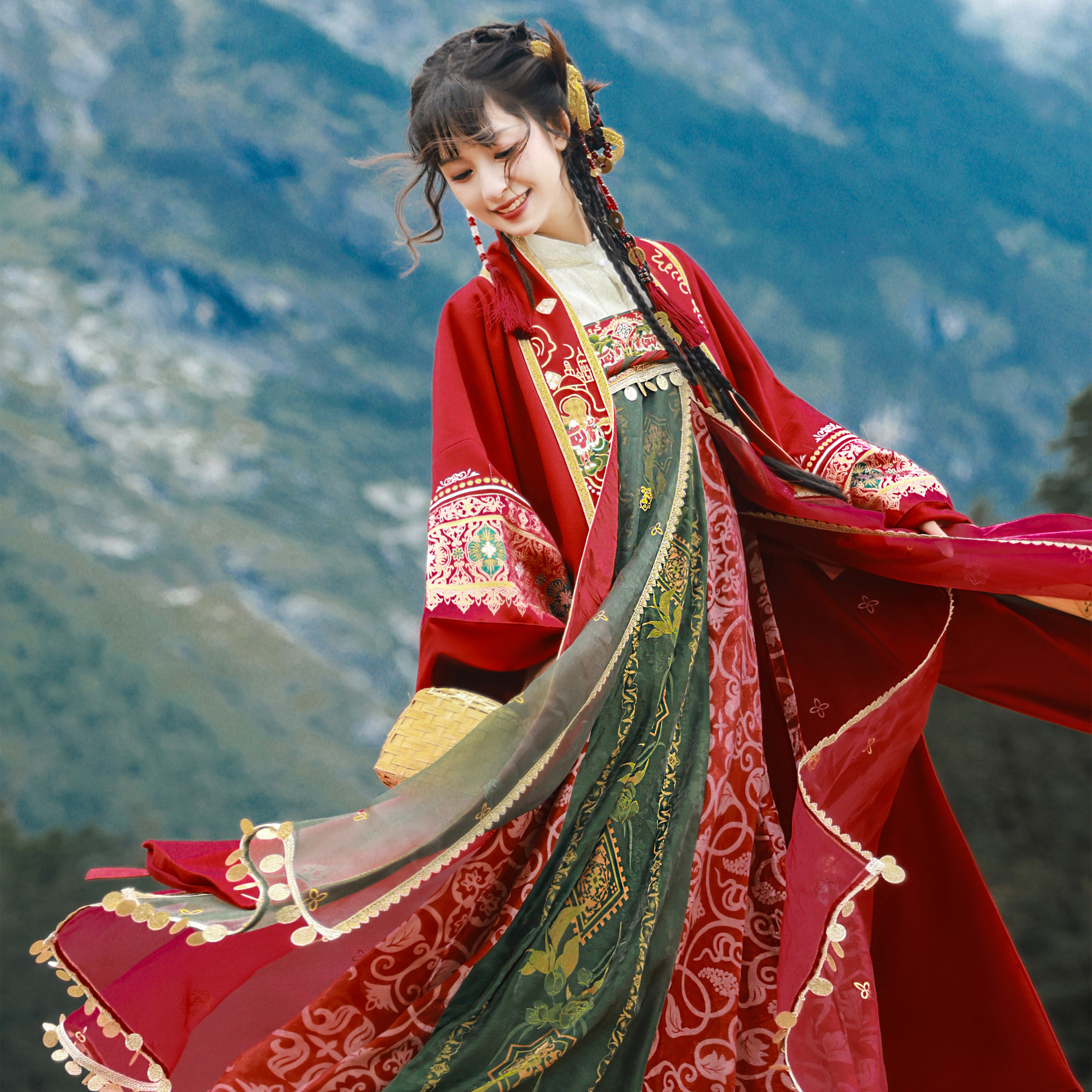 花朝记｜楼兰雪焰｜汉服元素对襟袄立领袄齐胸裙红色显白新年旅拍,女装/女士精品,汉服套装,淘宝优惠券,粉丝福利购,淘宝优惠卷