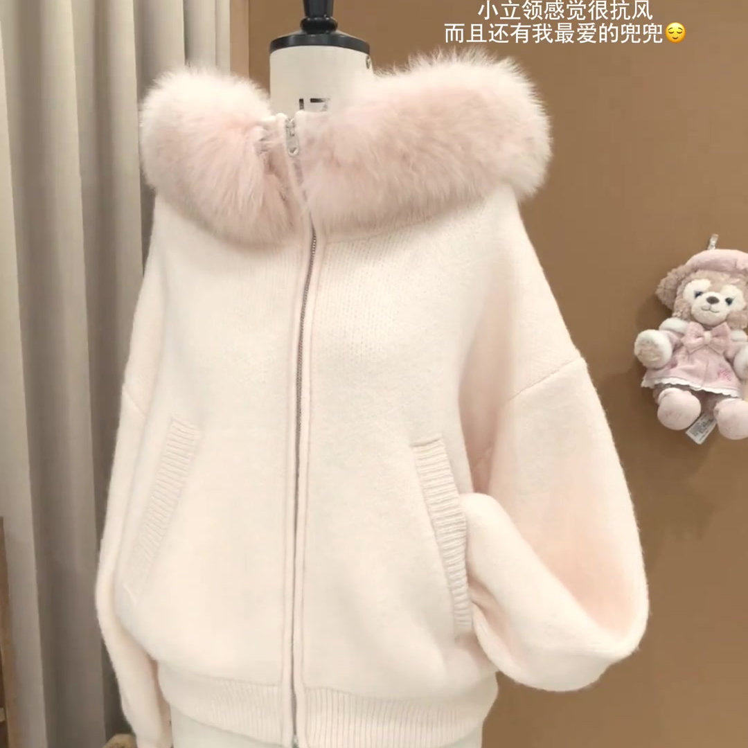 2025款高级感大毛领连帽拉链开衫卫衣女秋冬宽松oversize休闲外套