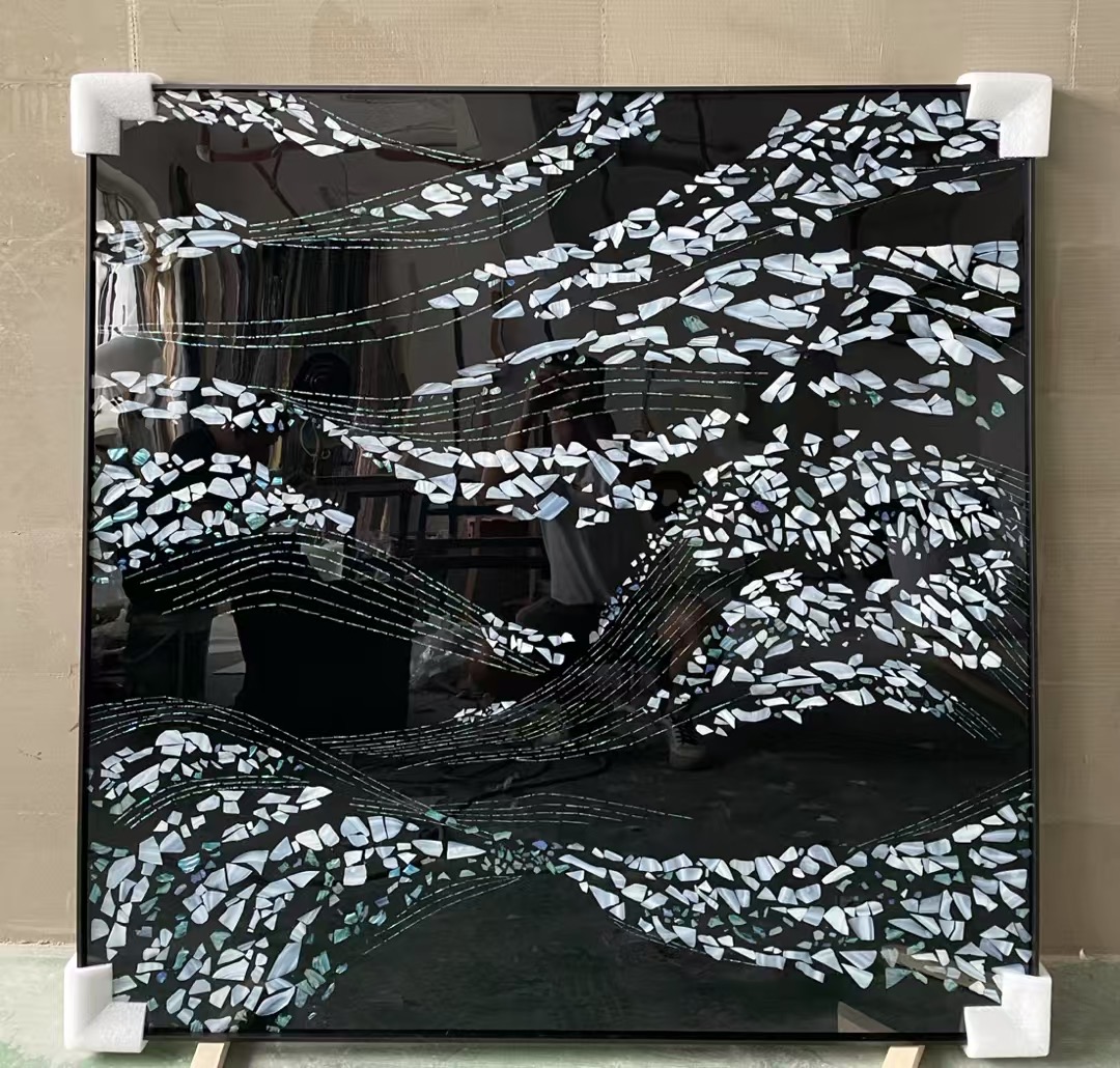 现代简约抽象艺术装饰画客厅沙发挂画酒店会所手工螺钿贝壳艺术图片