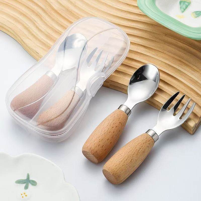 304不锈钢叉勺喂养餐具宝宝勺子儿童学吃饭训练婴儿叉子餐具新款