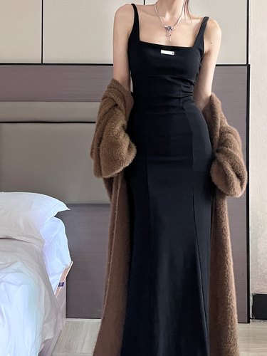 黑色性感辣妹吊带包臀裙鱼尾长裙