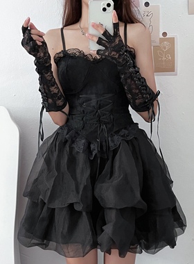 暗黑辣妹性感吊带上衣带胸垫收腰显瘦公主蓬蓬裙生日短裙万圣节服