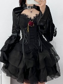 暗黑哥特万圣节服装 收腰公主蓬蓬裙生日短裙 性感吊带上衣带胸垫