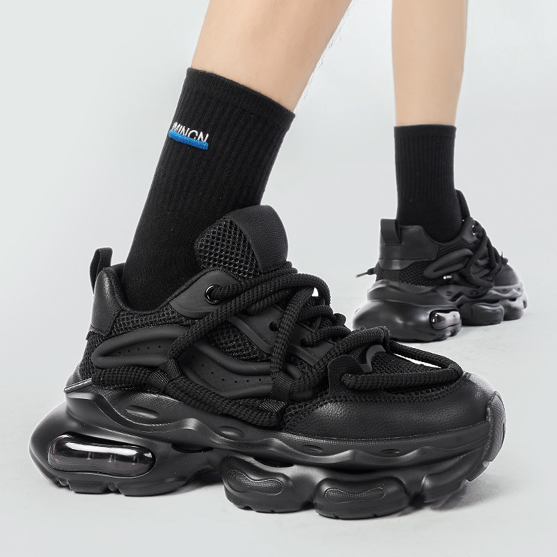 黑色男生鞋子2026新款今年流行爆款显高百搭高端增高厚底老爹鞋