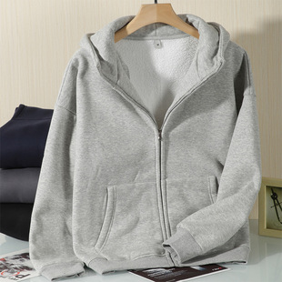 登爵开衫2025秋冬新款百搭加绒宽松拉链连帽卫衣摇粒针织男式外套