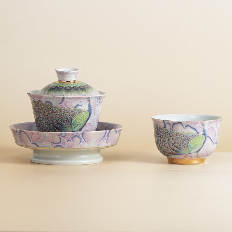 孔雀融香介杯老岩泥三才盖碗便携一人小套装侘寂风复古大号主人杯,餐饮具,功夫茶具,淘宝优惠券,粉丝福利购,淘宝优惠卷