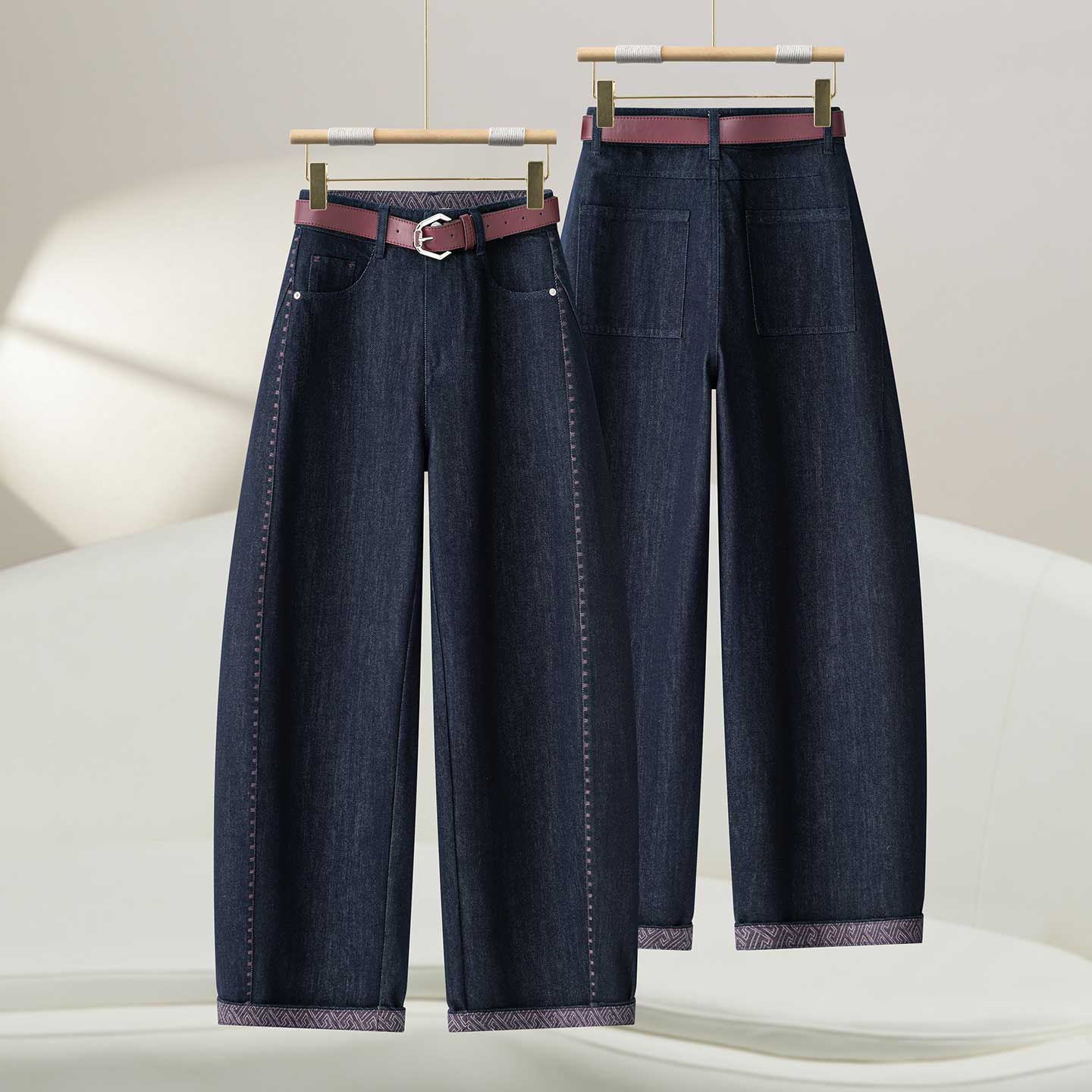 高腰加厚牛仔弯刀裤休闲九分裤女2025冬季新款极简垂感宽松阔腿裤