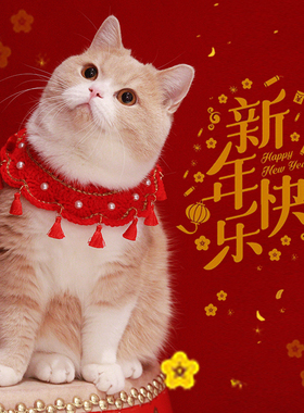 宠物新年项圈狗狗猫咪口水巾节日围脖围嘴毛线针织猫咪圣诞节项圈