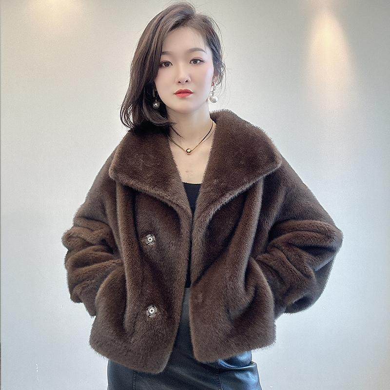 2024新款大翻领z家同款高级时尚经典款欧貂绒环保皮草女毛毛外套