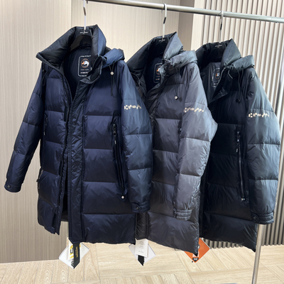 800蓬中长款脱卸帽鹅绒羽绒服男