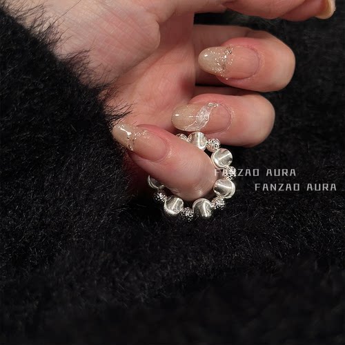 FANZAO设计师款猫眼纯银戒指女轻奢高级感超闪碎银弹力绳戒
