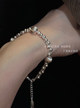 FANZAO AURA银饰手链女轻奢小众925纯银猫眼圆珠链条手饰