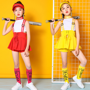 儿童嘻哈啦啦队演出服女童爵士舞短裙表演服少儿夏季短袖潮服套装
