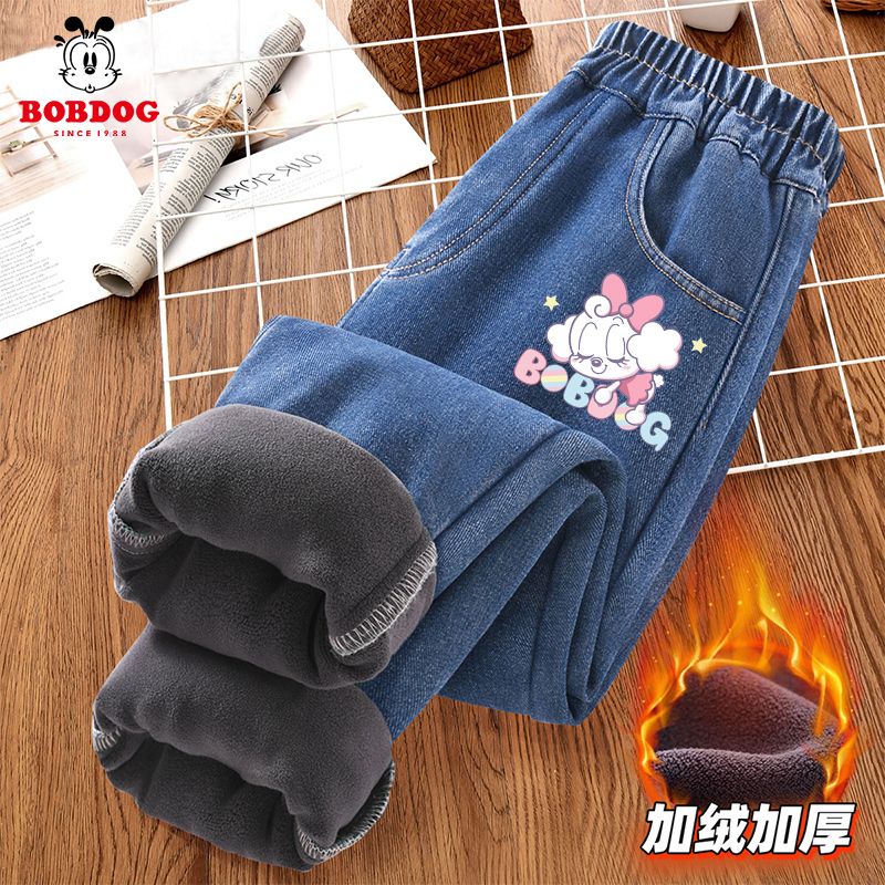 巴布豆秋冬一体绒洋气女童牛仔裤