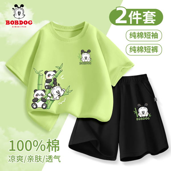 巴布豆男童运动套装校园夏季2025新款男大童短袖短裤女童夏装童装