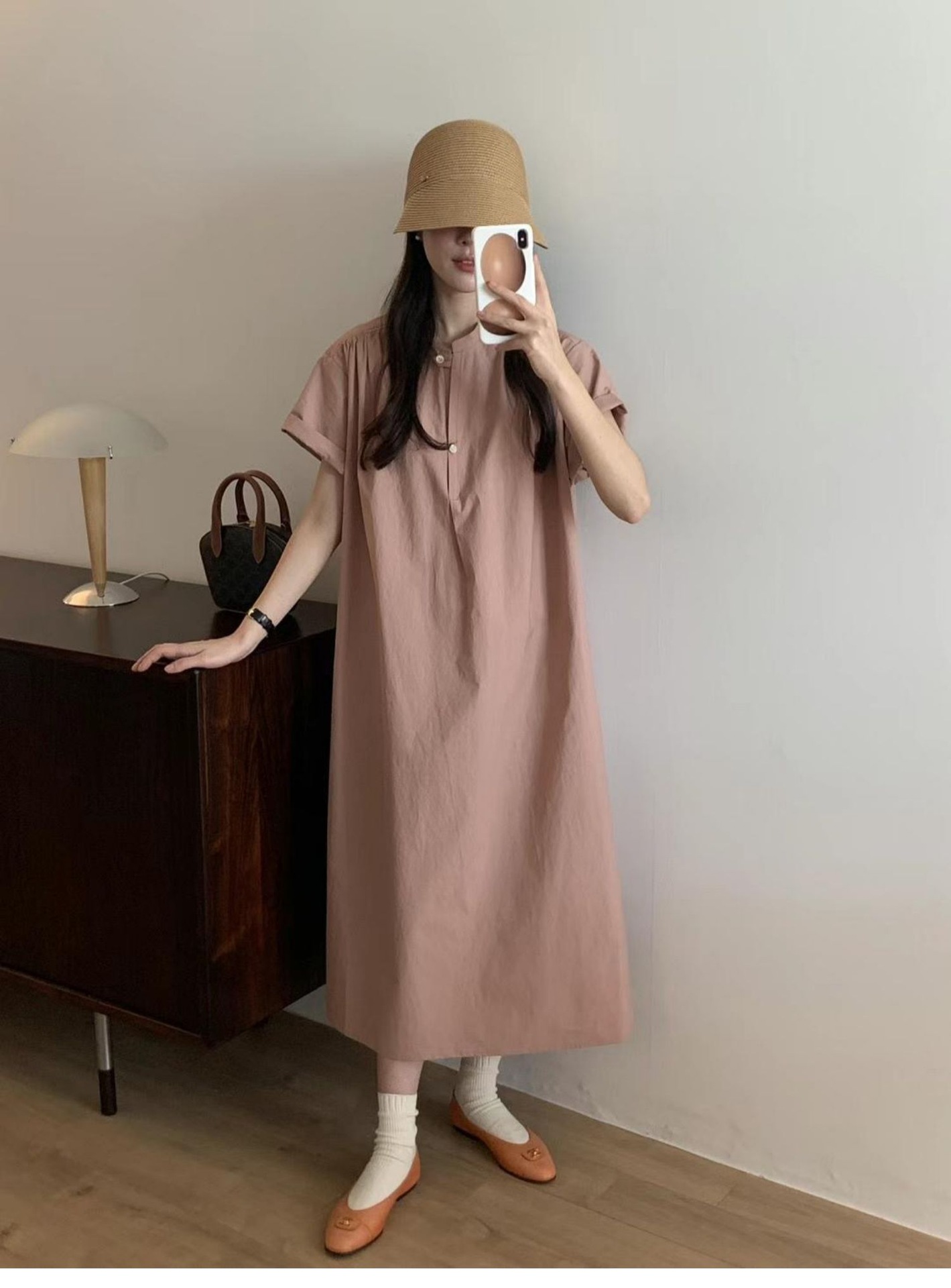 宽松显瘦纯棉纯色连衣裙
