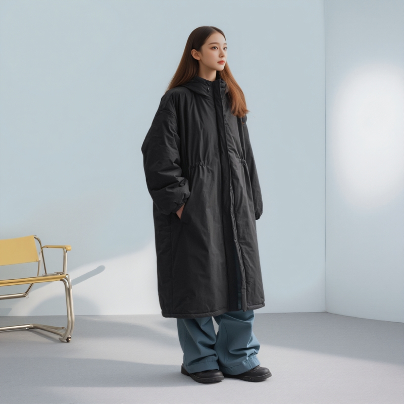 冬新款长款连帽棉服韩系宽松外套