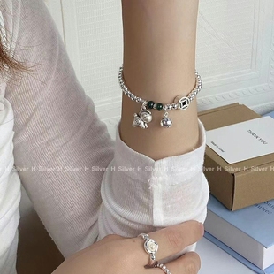 999足银马上有钱简约新中式 小木马小球银珠手链百搭小众闺蜜手串