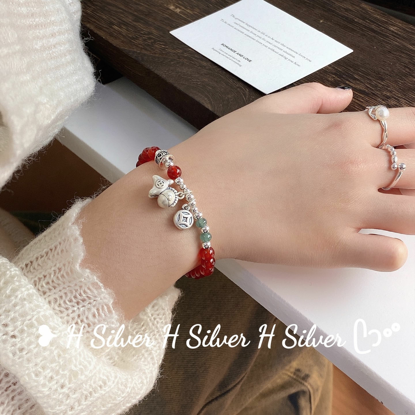 红玛瑙999足银木马转运珠手链